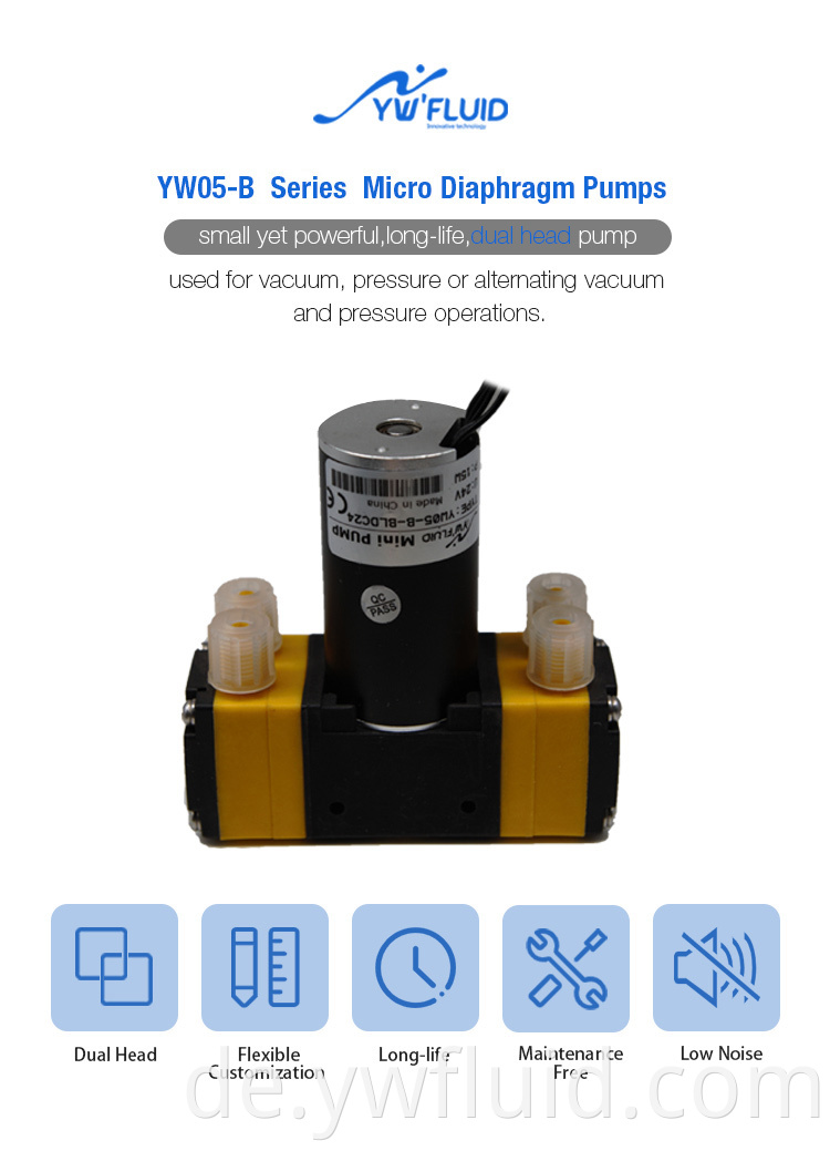 YW05-B-BLDC Doppelkopf-Membranpumpe bürstenloser ölfreier Wasserpumpe 1200 ml/min Mikroluftpumpe Aquarium Labor Analytical 4,2 l/min